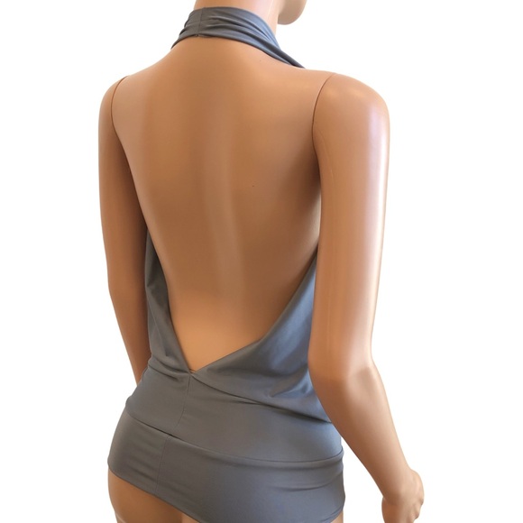 Silver Backless Drape Halter Top - Picture 2 of 15